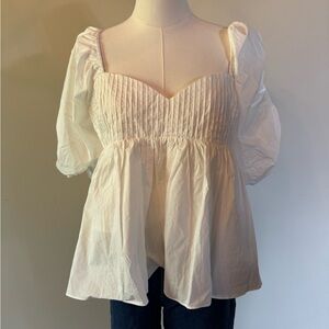 White Puff Sleeve Peplum Top